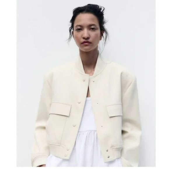 ZARA WHITE MAXI POCKET BOMBER - Picture 7 of 10